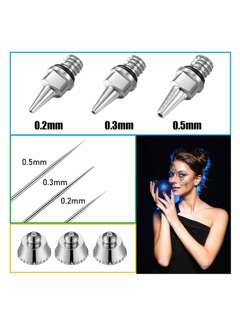 Airbrush Nozzle Needle Nozzle Cap Kit with Wrench, Airbrush Replacement Parts for Spray Gun Sprayer Accessories (0.2 mm, 0.3 mm, 0.5 mm, 10 Pieces) - Image 2