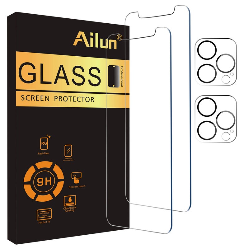 Ailun 2Pack Screen Protector Compatible for iPhone 12 Pro[6.1 inch] + 2 Pack Camera Lens Protector,Tempered Glass Film,[9H Hardness] - HD - Image 1
