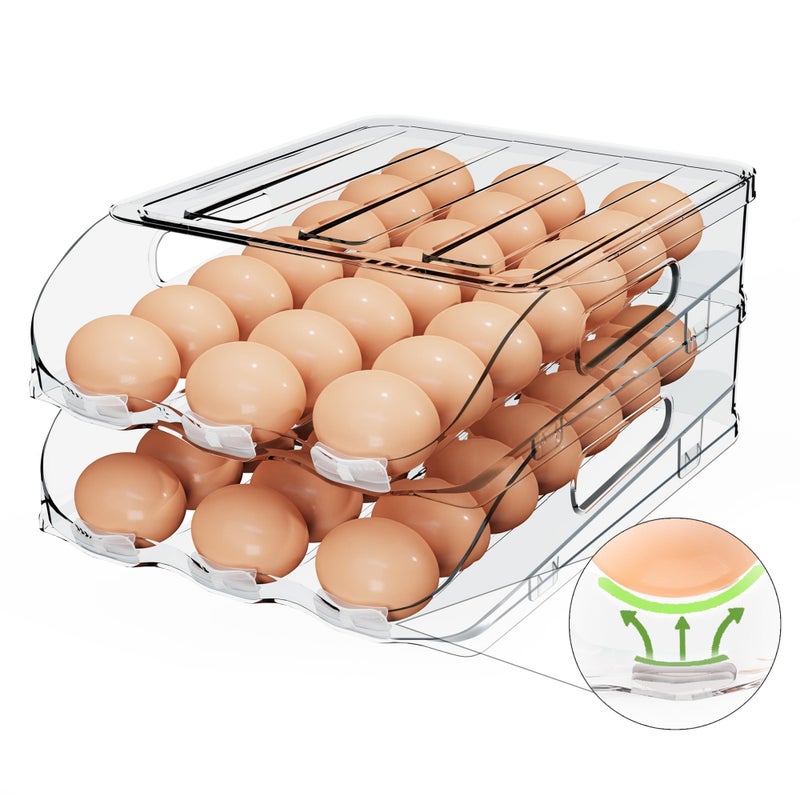 SMRCAD Egg Holder for Fridge, Automatic Steady Rolling Egg Dispenser with Silicone Bumpers & Handle for Refrigerator, Large Capacity Egg Organizer with Lid - Image 1
