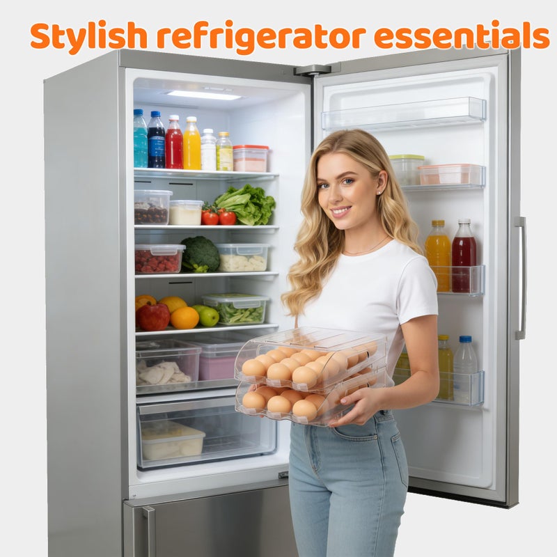 SMRCAD Egg Holder for Fridge, Automatic Steady Rolling Egg Dispenser with Silicone Bumpers & Handle for Refrigerator, Large Capacity Egg Organizer with Lid - Image 5