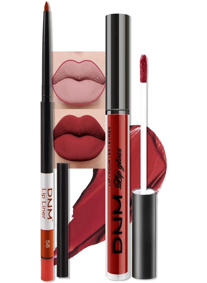 AMY'S DIARY 2Pcs Red Matte Lip Liner and Lipstick Makeup Set, Reds Lip Stain Lip Gloss Matt Liquid Lipstick 24H Long Lasting lapiz labiales mate 24 horas originales larga duracion (Red 58#) - Image 1