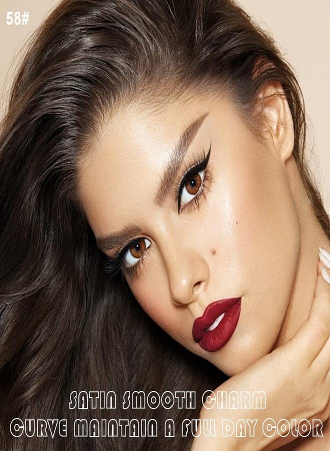 AMY'S DIARY 2Pcs Red Matte Lip Liner and Lipstick Makeup Set, Reds Lip Stain Lip Gloss Matt Liquid Lipstick 24H Long Lasting lapiz labiales mate 24 horas originales larga duracion (Red 58#) - Image 2