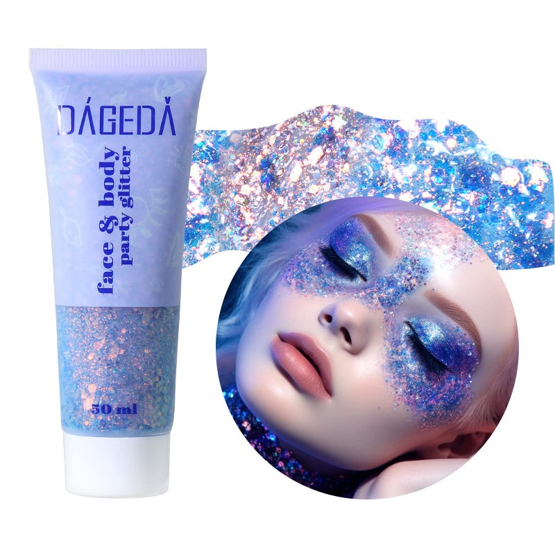DAGEDA Body Glitter Gel Face Glitters Body Gel Sequins Shimmer Liquid Eyeshadow Chunky Glitter for Face Hair Nails Holographic Cosmetic Laser Powder Festival Glitter Makeup 17oz Mermaid