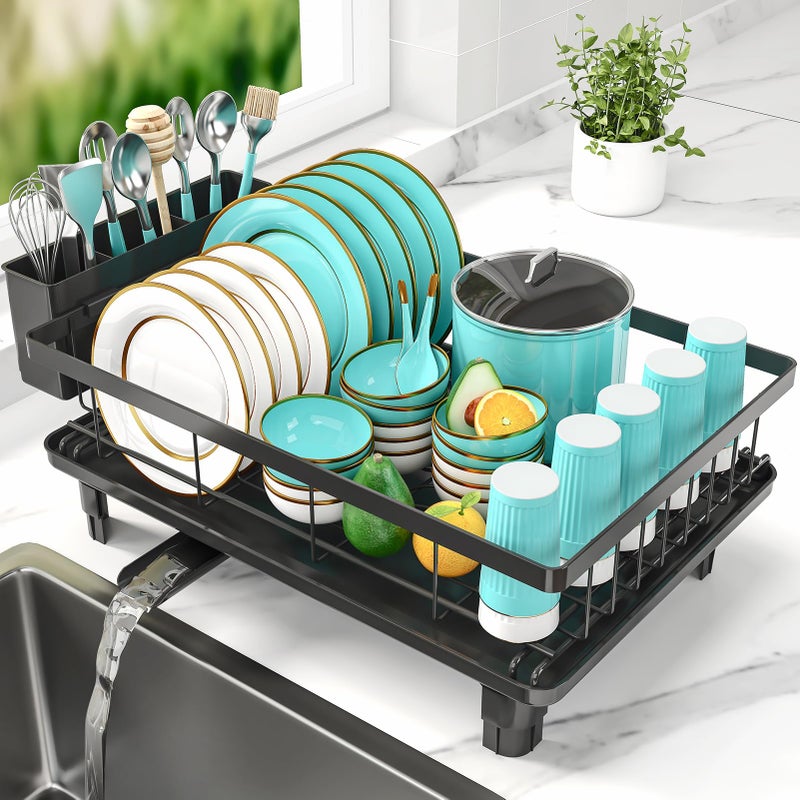 MERRYBOX Dish Racks for Kitchen Counter, 2025 Upgrade Large Sink Dish Drying Rack with 3-Compartment Utensil Holder 16.8" D x 13" W x 5.71" H - Image 1