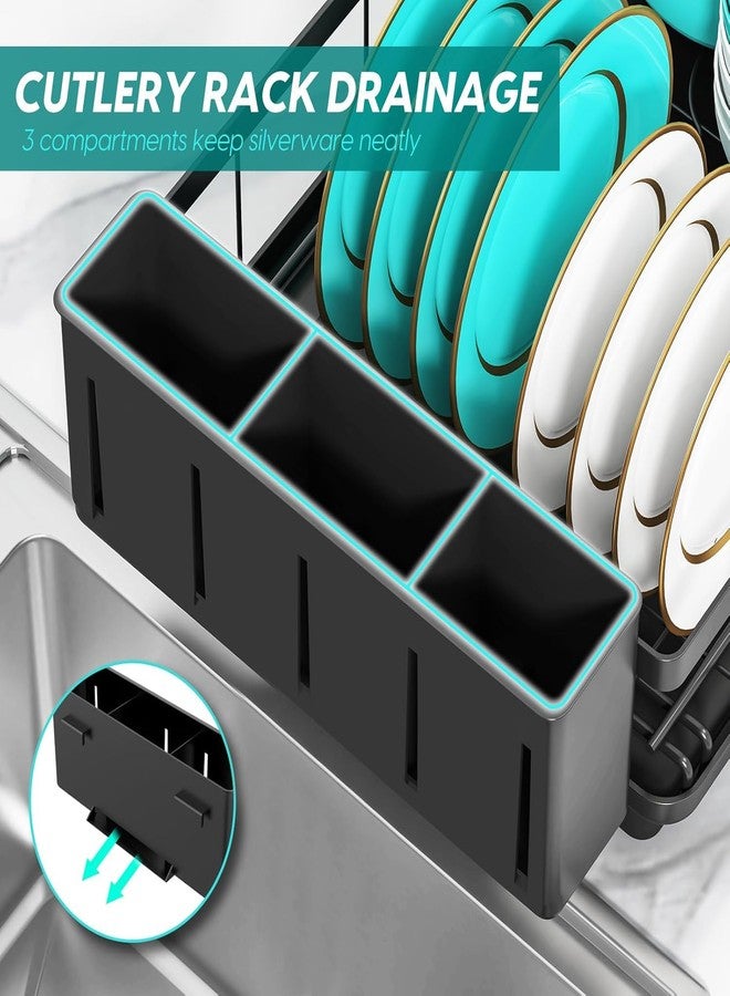 MERRYBOX Dish Racks for Kitchen Counter, 2025 Upgrade Large Sink Dish Drying Rack with 3-Compartment Utensil Holder 16.8" D x 13" W x 5.71" H - Image 5