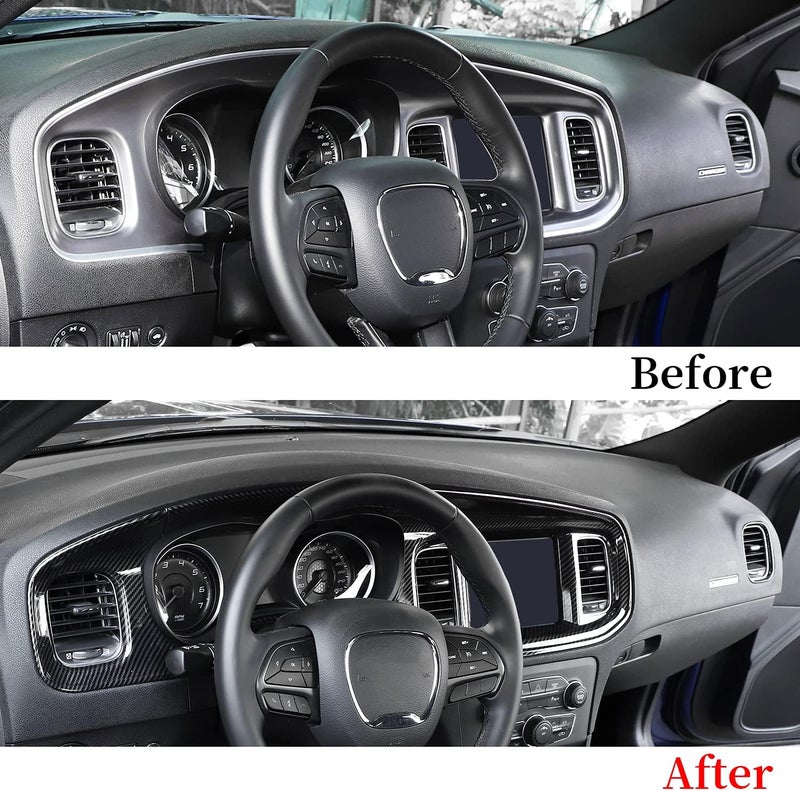 Hoolcar تقليم لوحة التحكم المركزية من ألياف الكربون من هولكار لسيارة دودج تشارجر 2015-2020 - Image 5