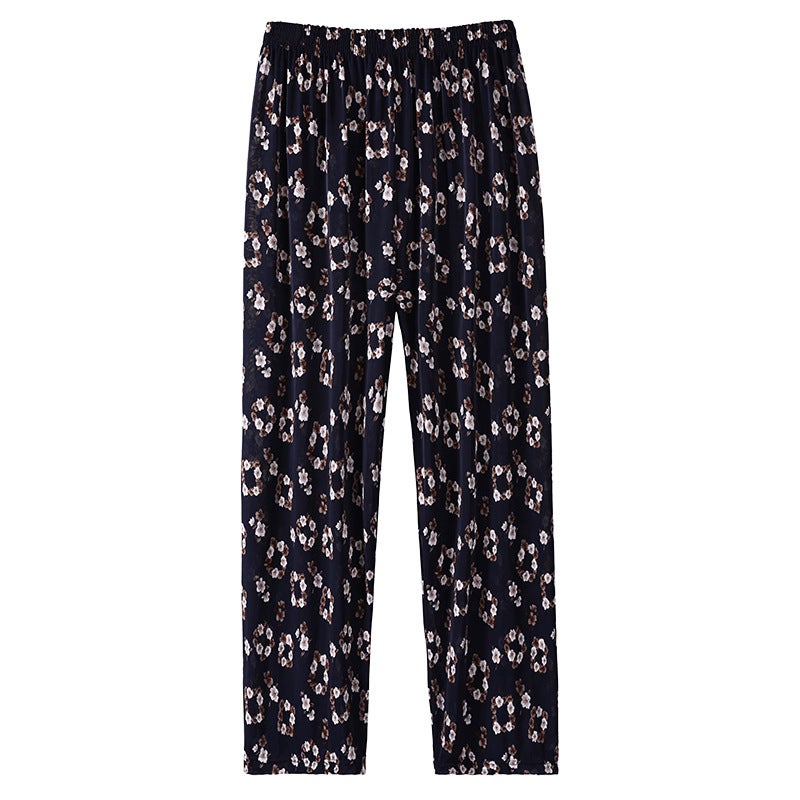 Summer Womens Ice Silk Pants Middle-aged and Elderly Loose Casual Home Pants Elacto Plus Fat Mother Pants Square Sports No.22 Nine-point Straight Pants 