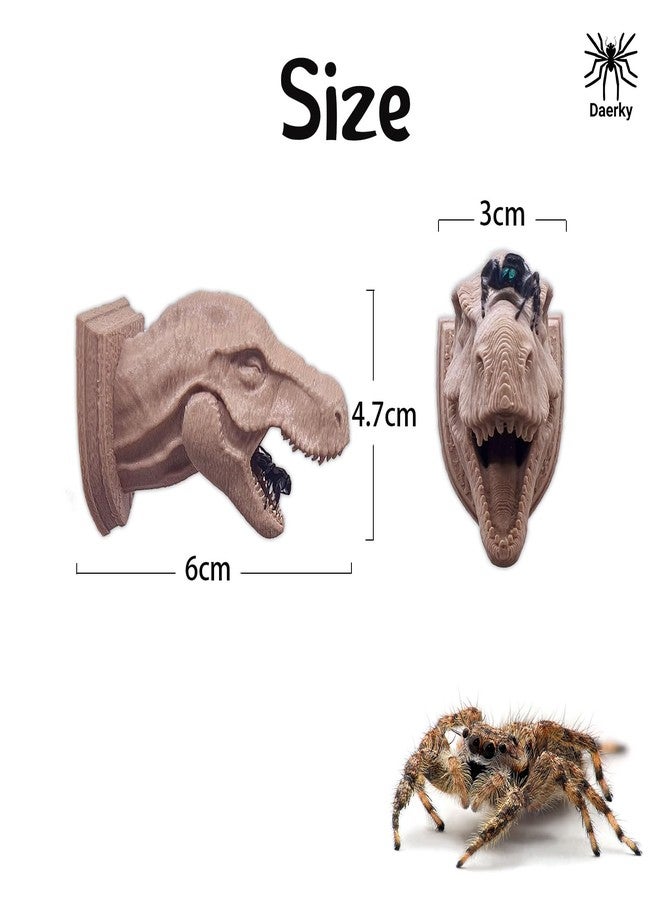 Daerky Jumping Spider Hide,3D Printed Dinosaur Head - A Fun Habitat for Jumping Spiders, Small Reptiles, and Small Pets, Suitable for Home Decor with Animal Enclosures (Wood Color) - Image 4