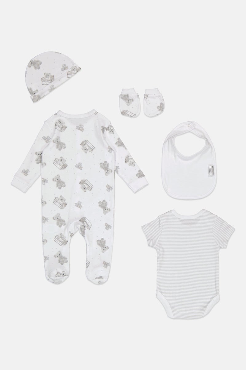 Rock-A-Bye Baby Boutique Toddlers Boy 5 pcs Graphic Print Bodysuit, Bib, Beanie And Mitts Set, Multicolor  - Image 3