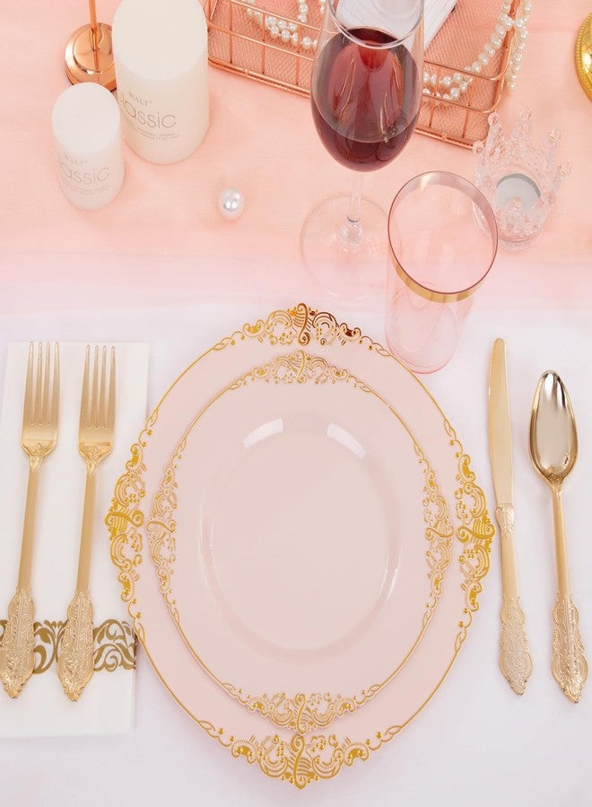 Morejoy 175pcs Pink Plastic Plates - Pink and Gold Disposable Plates, 10.25 inch Plastic Dinner Plates, Perfect for Wedding & Party & Holiday - Image 5