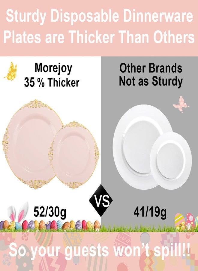 Morejoy 175pcs Pink Plastic Plates - Pink and Gold Disposable Plates, 10.25 inch Plastic Dinner Plates, Perfect for Wedding & Party & Holiday - Image 4
