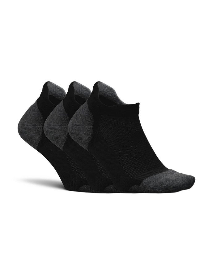 Feetures Elite Max Cushion No Show Tab Ankle Socks - Sport Sock With Targeted Compression - New Black, L (3 Pair) - Image 1