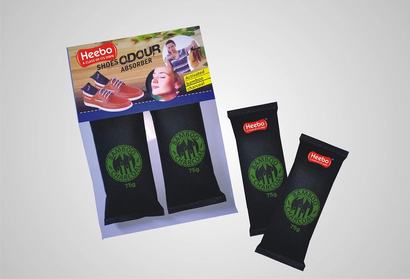 Heebo Natural Activated Bamboo Charcoal Shoe Odour Absorber & Moisture Remover | Odour Eliminator | Shoe Smell Remover | Shoe Moisture Remover | (75 g, Black) - Pack of 1 - Image 1