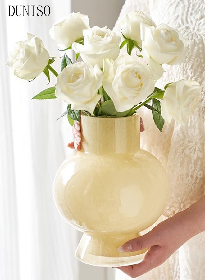 DUNISO Modern Irregularity Hollow Clear Glass Flower Vase Yellow for Table Centerpiece Wedding Dining Living Room Office House Decoration  - Image 1
