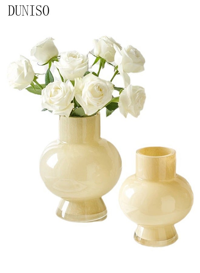 DUNISO Modern Irregularity Hollow Clear Glass Flower Vase Yellow for Table Centerpiece Wedding Dining Living Room Office House Decoration  - Image 5