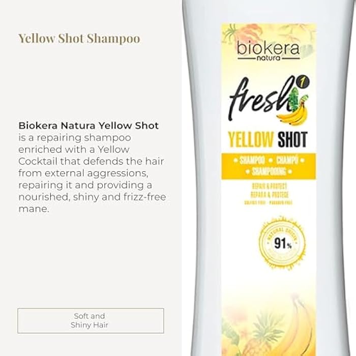SALERM - Repair Shampoo Yellow Shot - Biokera Fresh - 300 ml - Repairs and Protects - For Shiny, Frizz-Free Hair - Sulfate-Free and Paraben-Free Shampoo - Image 2