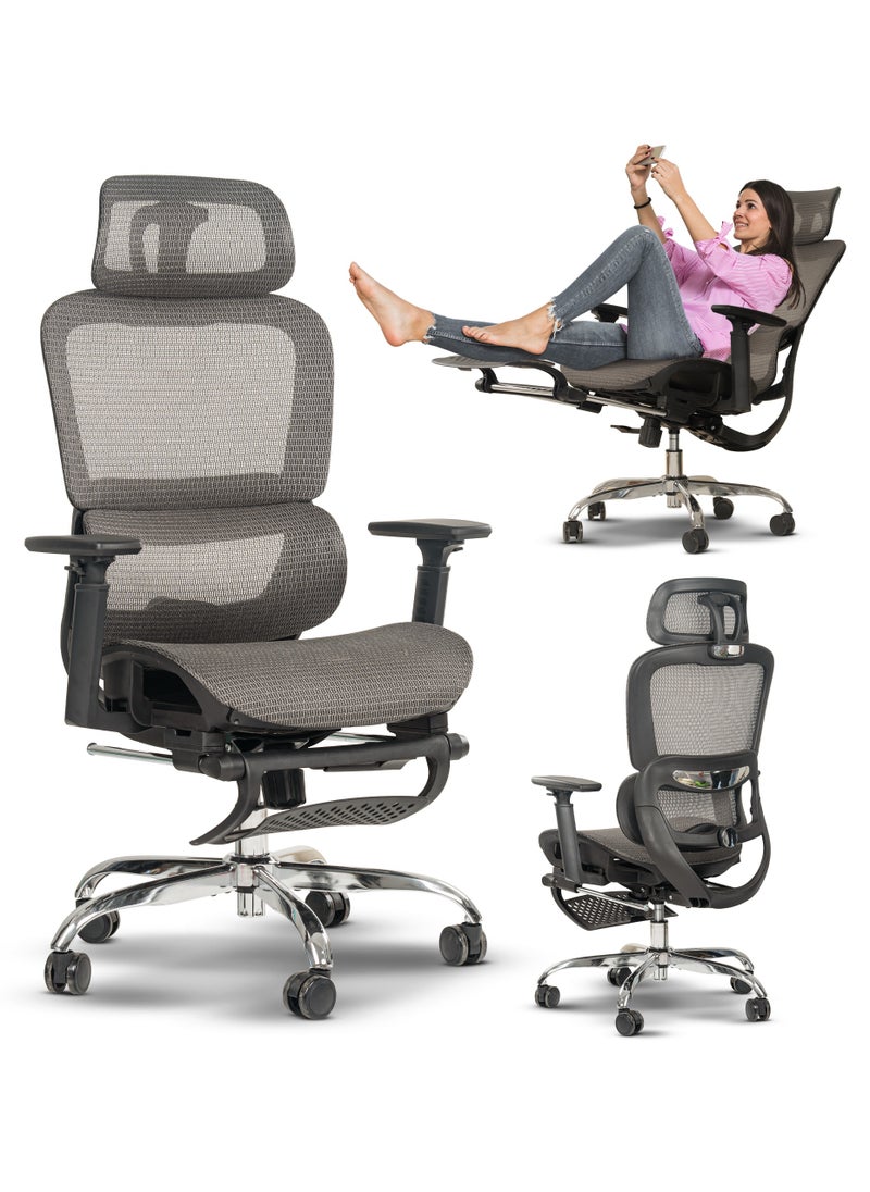 Ergonomic Office Chair for Work from Home, Computer Chair with Breathable Mesh, Adjustable Seat, Footrest, 3D Armrest, 2D Headrest & Lumbar Support | Mesh Chair for Office/Home Grey - pzsku/ZC94877F7E948294DB3D0Z/45/_/1736142421/41a06ba1-3085-4b16-b383-3b1f3dcffd69