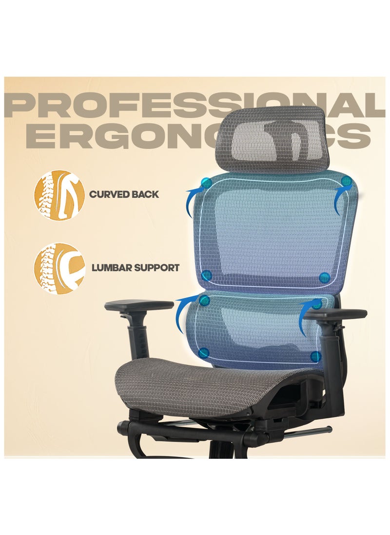Ergonomic Office Chair for Work from Home, Computer Chair with Breathable Mesh, Adjustable Seat, Footrest, 3D Armrest, 2D Headrest & Lumbar Support | Mesh Chair for Office/Home Grey - pzsku/ZC94877F7E948294DB3D0Z/45/_/1736142461/29bc471e-20a5-4df2-bdcb-89d84c89c3ed