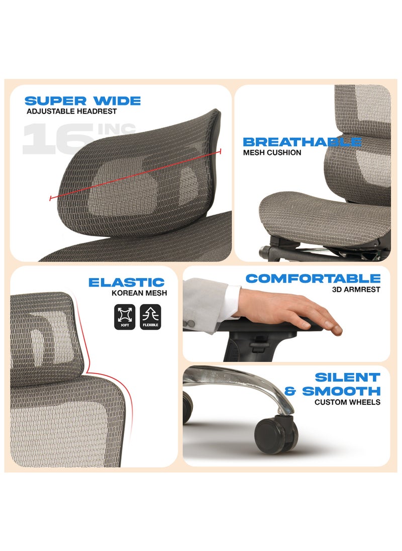 Ergonomic Office Chair for Work from Home, Computer Chair with Breathable Mesh, Adjustable Seat, Footrest, 3D Armrest, 2D Headrest & Lumbar Support | Mesh Chair for Office/Home Grey - pzsku/ZC94877F7E948294DB3D0Z/45/_/1736142471/d208a20b-6589-4993-9224-2521c13189a8