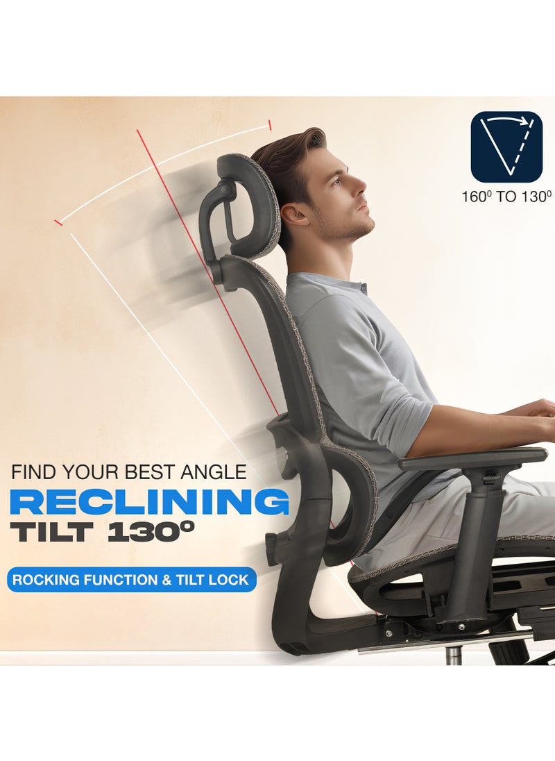Ergonomic Office Chair for Work from Home, Computer Chair with Breathable Mesh, Adjustable Seat, Footrest, 3D Armrest, 2D Headrest & Lumbar Support | Mesh Chair for Office/Home Grey - pzsku/ZC94877F7E948294DB3D0Z/45/_/1736142492/e972ff39-65af-4702-b1ea-777554060edc