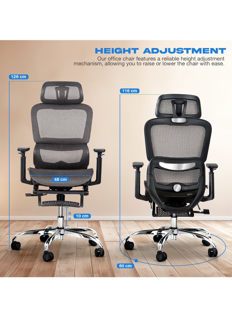 Ergonomic Office Chair for Work from Home, Computer Chair with Breathable Mesh, Adjustable Seat, Footrest, 3D Armrest, 2D Headrest & Lumbar Support | Mesh Chair for Office/Home Grey - pzsku/ZC94877F7E948294DB3D0Z/45/_/1736142502/59cf5e81-e66b-413e-8d22-7f2832ca2095