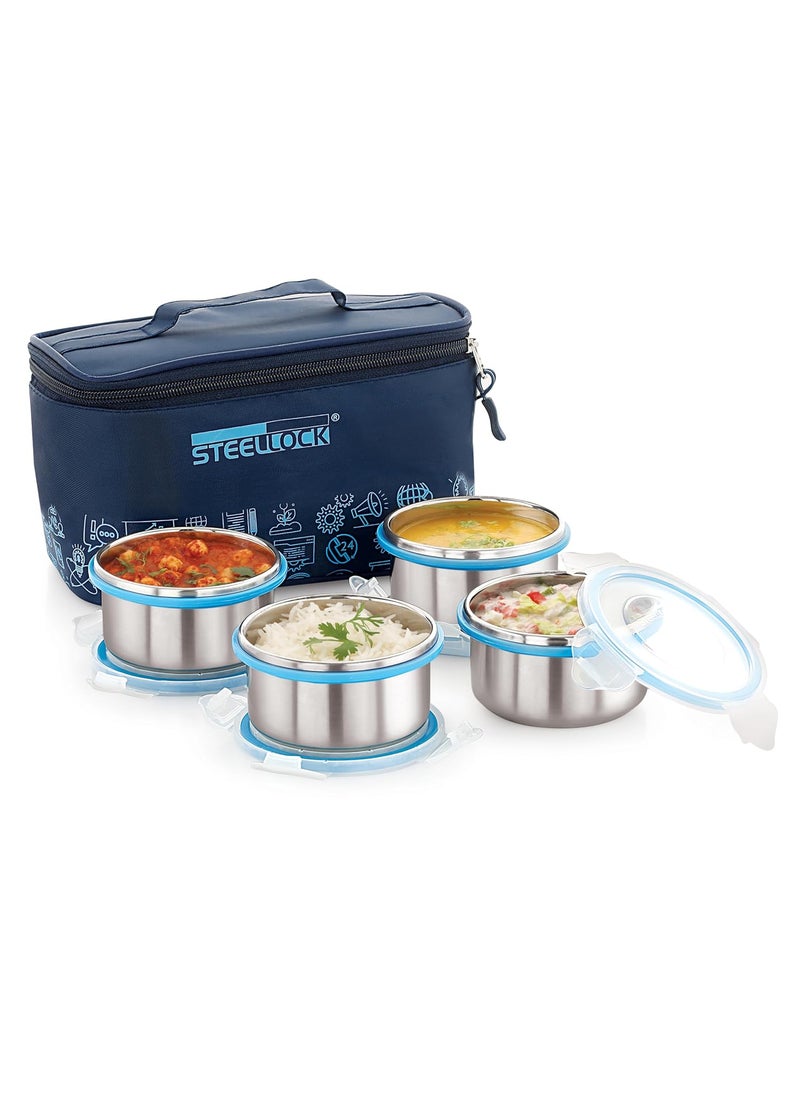 STEELLOCK STEELLOCK Lunch Box Stainless Steel Containers Leak Proof with BPA Free Air Tight Lids Fabric Jacket 280ml x 4pcs HL 1251  - Image 1
