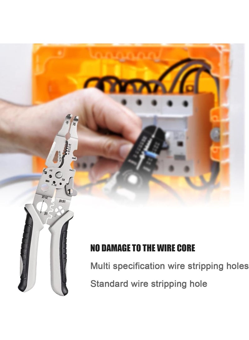 SOLARAE Multifunctional Wire Stripper, Professional Wire Stripping Tool, Portable Cable Stripper Crimper, Stainless Steel Wire Cutter, Ergonomic Handle Wire Crimper for Home Appliance Maintenance, Grey - Image 3