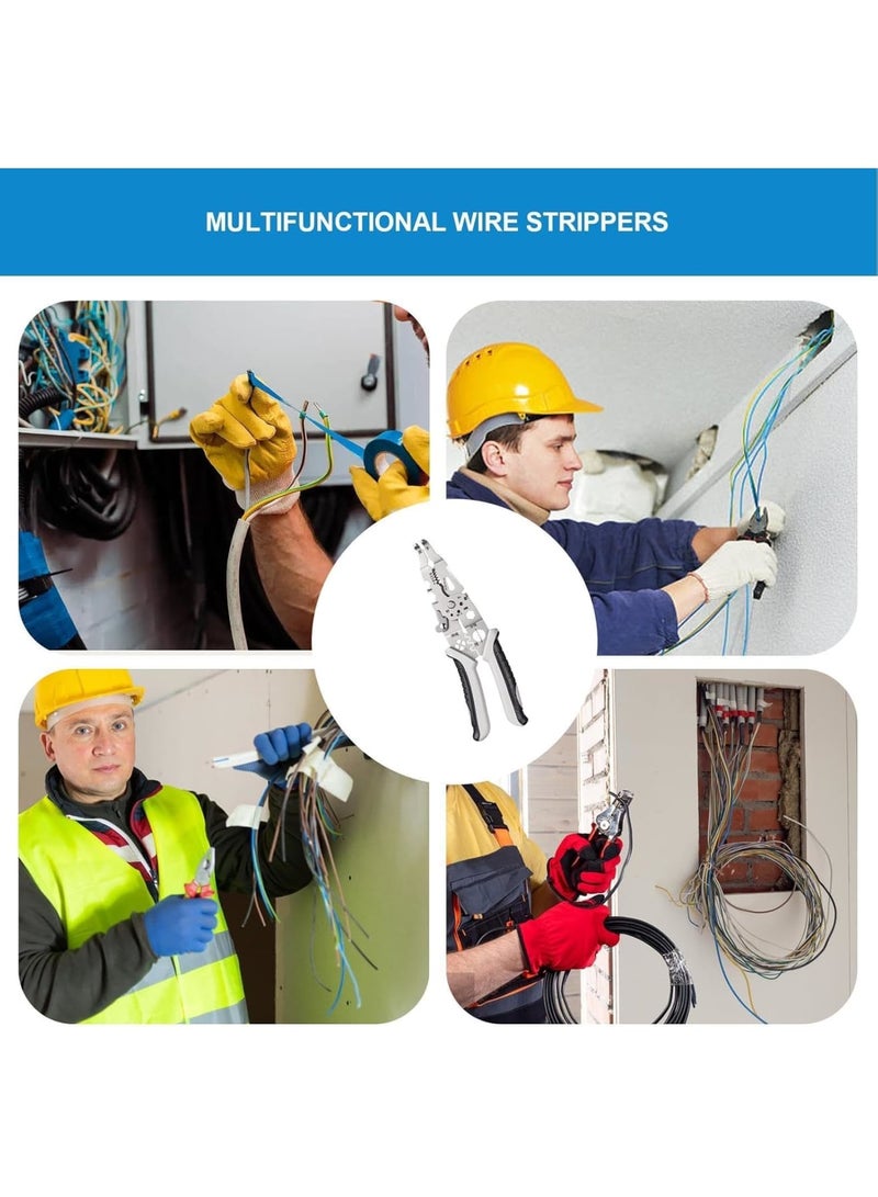 SOLARAE Multifunctional Wire Stripper, Professional Wire Stripping Tool, Portable Cable Stripper Crimper, Stainless Steel Wire Cutter, Ergonomic Handle Wire Crimper for Home Appliance Maintenance, Grey - Image 4