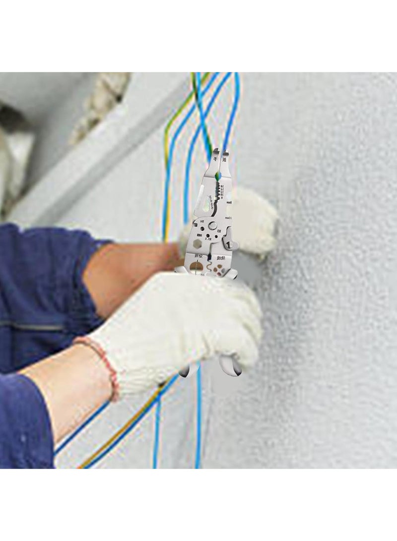 SOLARAE Multifunctional Wire Stripper, Professional Wire Stripping Tool, Portable Cable Stripper Crimper, Stainless Steel Wire Cutter, Ergonomic Handle Wire Crimper for Home Appliance Maintenance, Grey - Image 2