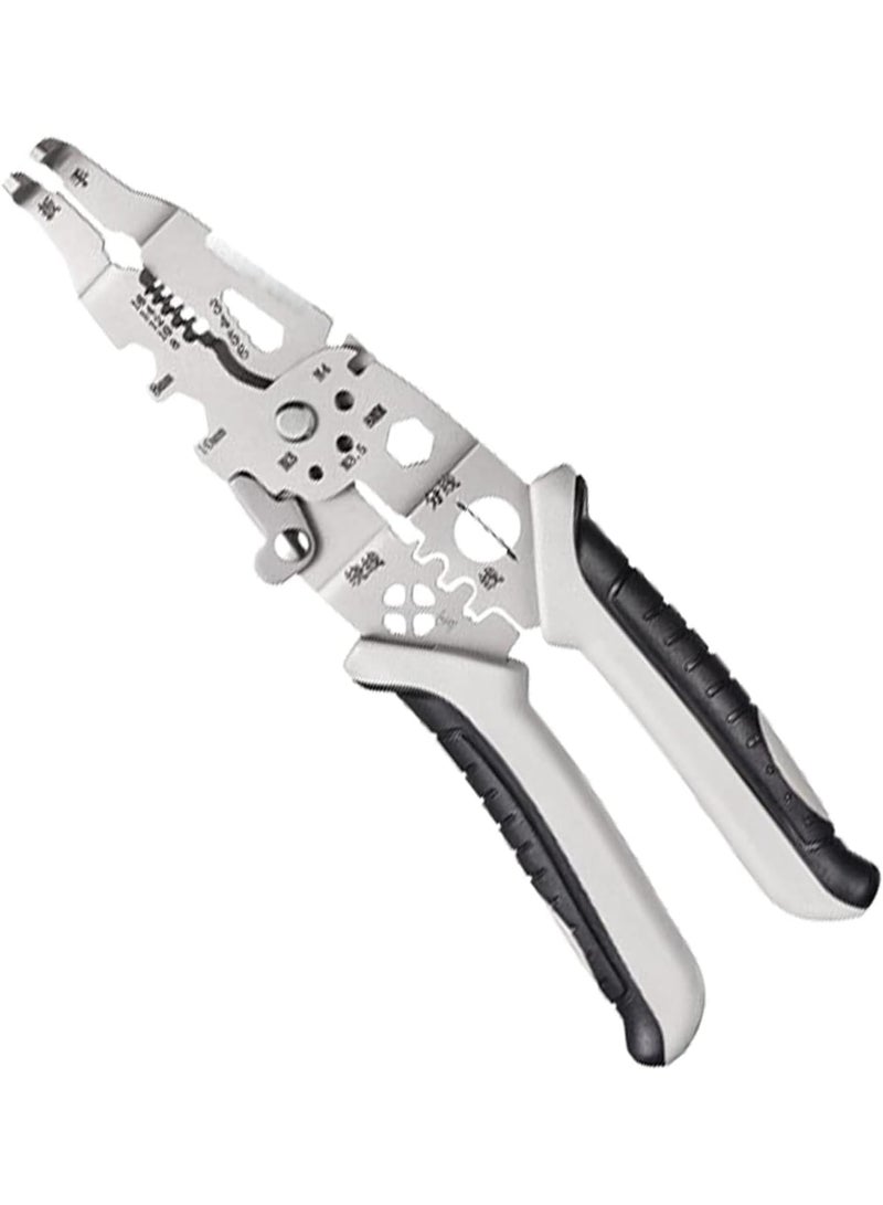 SOLARAE Multifunctional Wire Stripper, Professional Wire Stripping Tool, Portable Cable Stripper Crimper, Stainless Steel Wire Cutter, Ergonomic Handle Wire Crimper for Home Appliance Maintenance, Grey - Image 1