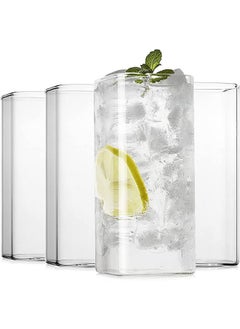 Garlo Drinking Glasses 13 oz,Thin Square Glasses Set of 4,Elegant Bar Glassware For Water,Juice,Beer, Drinks,and Cocktails and Mixed Drinks,Lead-Free Square Glass,Glass Drink Tumblers  - Image 1
