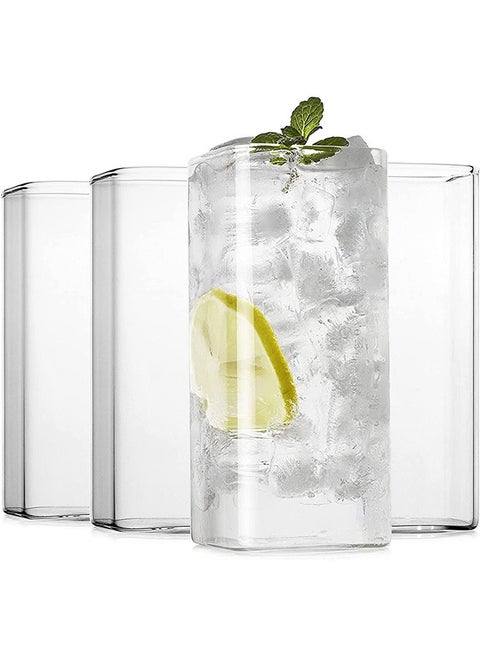 Drinking Glasses 13 oz,Thin Square Glasses Set of 4,Elegant Bar Glassware For Water,Juice,Beer, Drinks,and Cocktails and Mixed Drinks,Lead-Free Square Glass,Glass Drink Tumblers