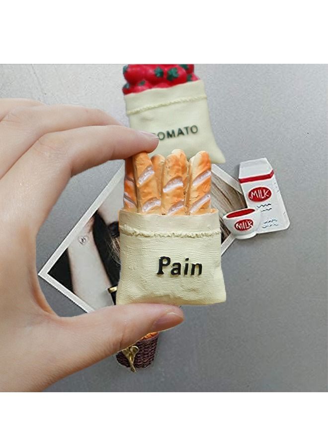 2PCS شكل الطعام الثلاجة الملصق، شكل الطعام الإبداعي الثلاجة الملصق، مغناطيس ثلاثي الأبعاد في شكل الطماطم والخبز الفرنسي، مناسب ل Home Decor الثلاجة، لوح أبيض - Image 5