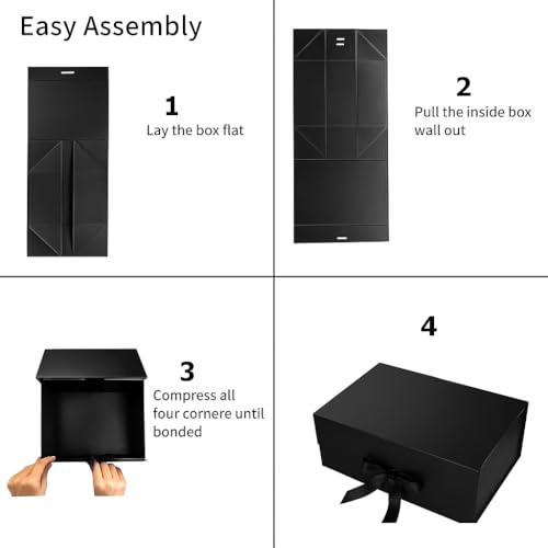 Awestuffs Gift Box Modern Folding Boxes with Ribbon Readymade Boxes for Gifting, Birthday, Parties, Festivals and Return Gifts (Size: Large) (Colour: Black) (23 x 16 x 10 cm) (Set of 3) - Image 2