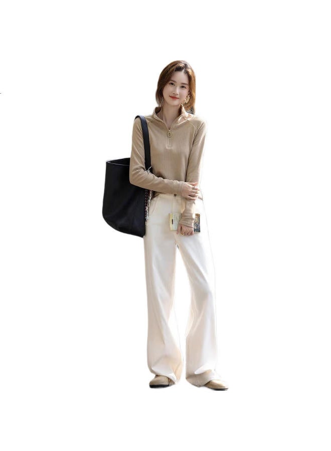 Dme [Hanli Hanqi] Autumn Private Collection Worker'S Wear Stand Collar Long Sleeve Comfortable Covering Meat Casual Women'S T-Shirt - Image 1