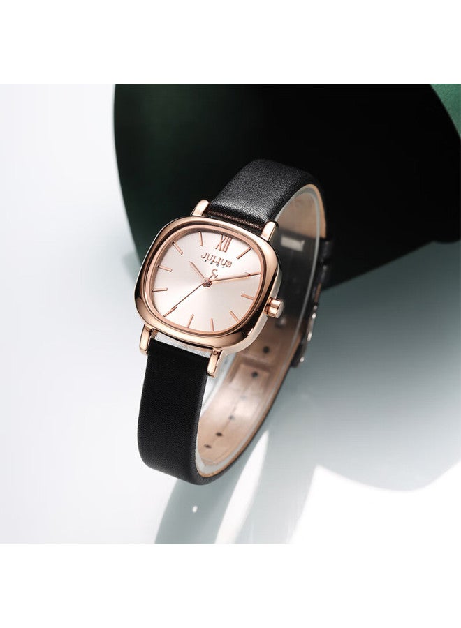 Julius Women's Watch Small Niche Light Luxury Style Retro Square Watch Quartz Student Women's Watch Intellectual Black Ja-1296b - Image 1