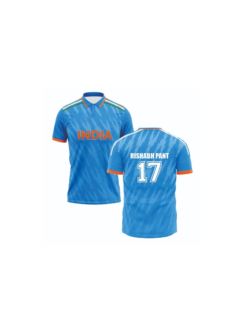 India Cricket Jersey–Rishabh Pant 17–Unisex Blue Sports T-Shirt For Adults & Kids–Comfortable&Stylish Fanwear For Matches And Practice  - Image 1