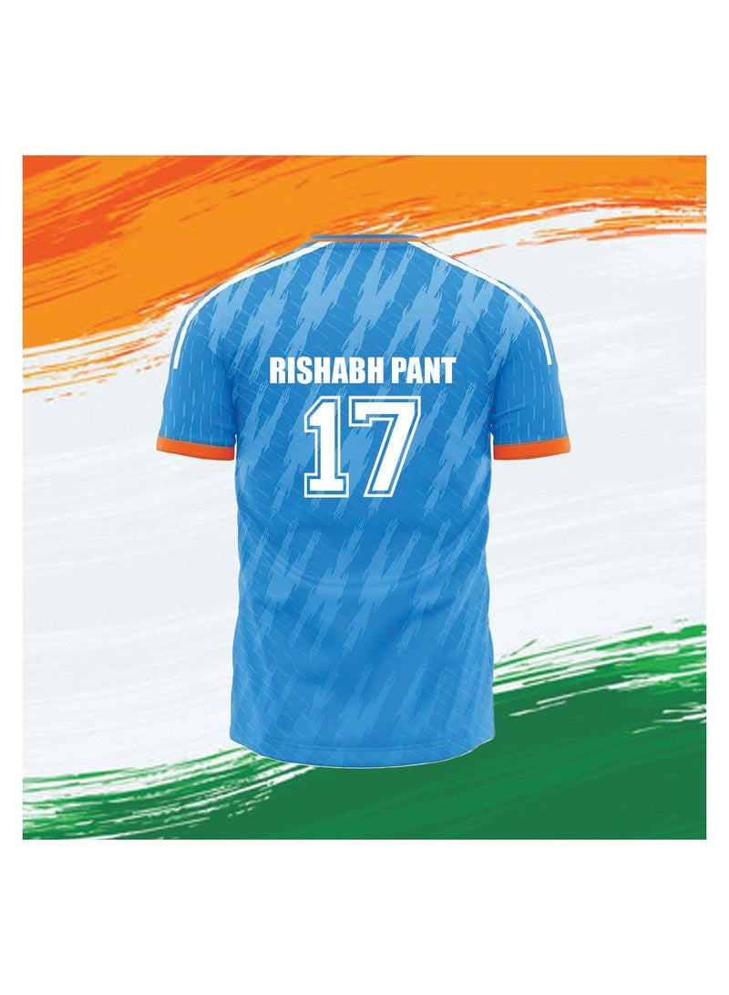 India Cricket Jersey–Rishabh Pant 17–Unisex Blue Sports T-Shirt For Adults & Kids–Comfortable&Stylish Fanwear For Matches And Practice  - Image 3
