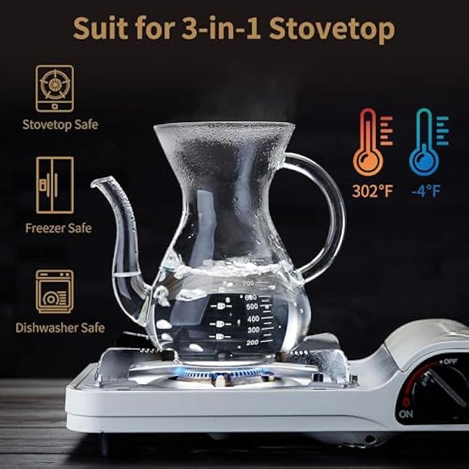 KASTWAVE Pour Over Coffee Maker 800Ml Pour Over Coffee Machine With Double Stainless Filter Reusable Pour Over Coffee Carafe With Grip And Tick Mark Thickened Heat Resistant Borosilicate Glass - Image 4