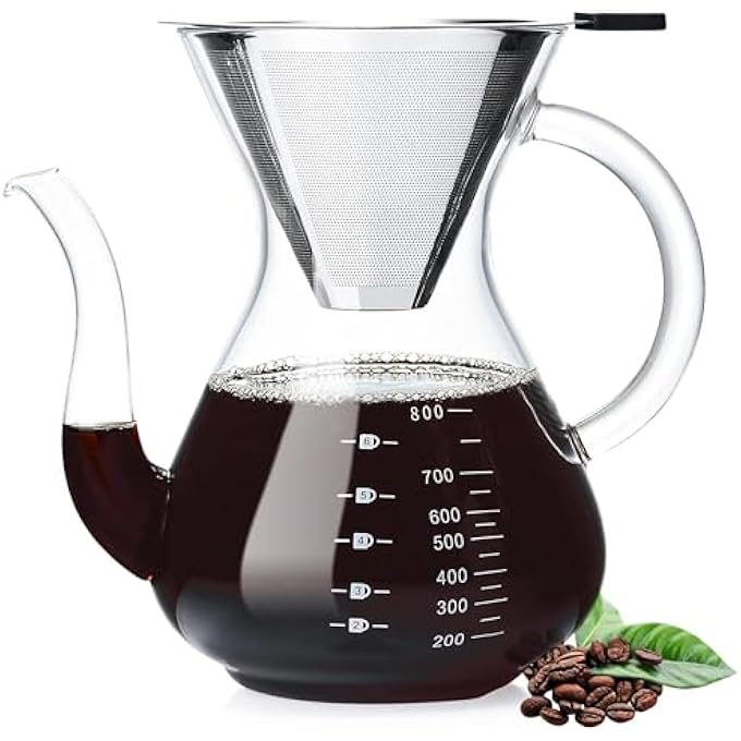 KASTWAVE Pour Over Coffee Maker 800Ml Pour Over Coffee Machine With Double Stainless Filter Reusable Pour Over Coffee Carafe With Grip And Tick Mark Thickened Heat Resistant Borosilicate Glass - Image 1