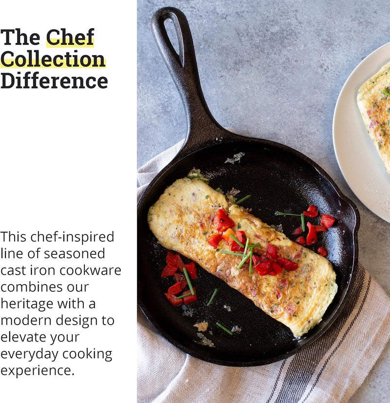 Lodge 8" Cast Iron Skillet - Chef Collection - Perfect Sear - Ergonomic Handles - Superior Heat Retention - Cast Iron Cookware & Skillet - Image 5