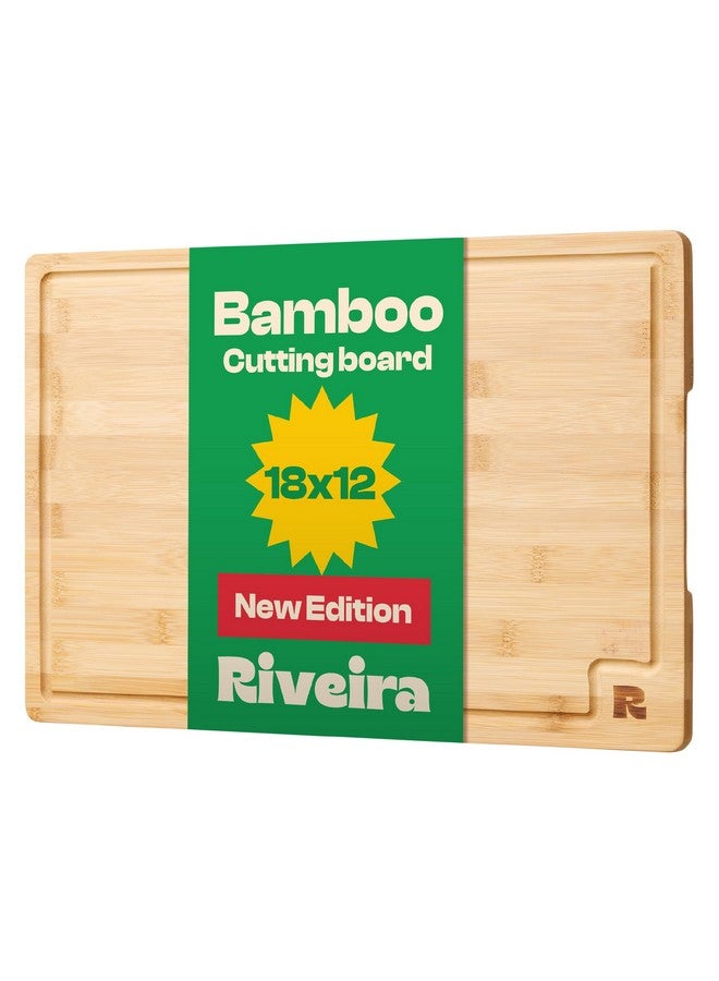 Riveira Bamboo Grandeur: 18 x 12 Bamboo Cutting Board Natural Wooden Cutting Board With Innovative Juice Grooves - Image 1