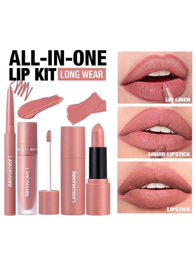لانجمانّي محدد شفاه مخملي غير لامع ناعم ، ملمع شفاه وأحمر شفاه كومبو ، مثالي لمحيط الشفاه الطبيعي ، مكياج شفاه مقاوم للماء وطويل الأمد ، هدية مهرجان فريدة من نوعها (# 02 ، عبوة من 1) - Image 1