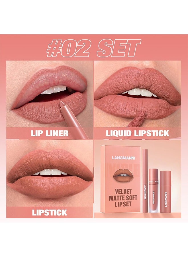 لانجمانّي محدد شفاه مخملي غير لامع ناعم ، ملمع شفاه وأحمر شفاه كومبو ، مثالي لمحيط الشفاه الطبيعي ، مكياج شفاه مقاوم للماء وطويل الأمد ، هدية مهرجان فريدة من نوعها (# 02 ، عبوة من 1) - Image 2