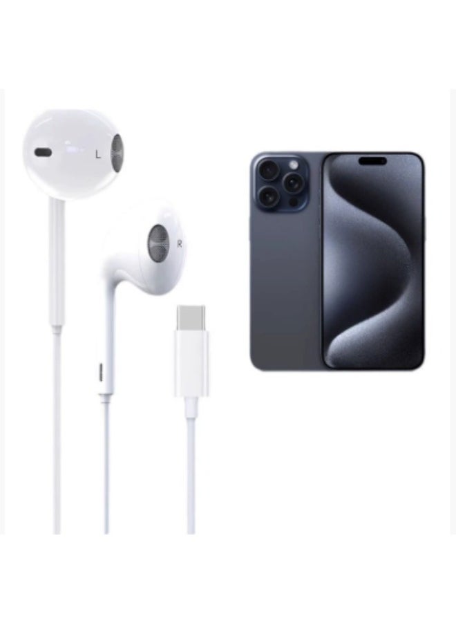Generic Wired Earphones For Apple 15-16 Inch Mobile Phones Type-C Interface Earphones Support Calls And Music Full Range, 3d Stereo Sound Cavity No Pain When Worn For A Long Time Environmentally Friendly Tpe Material, Soft Touch Durable, Waterproof And Sweat-Proof - White  - Image 1