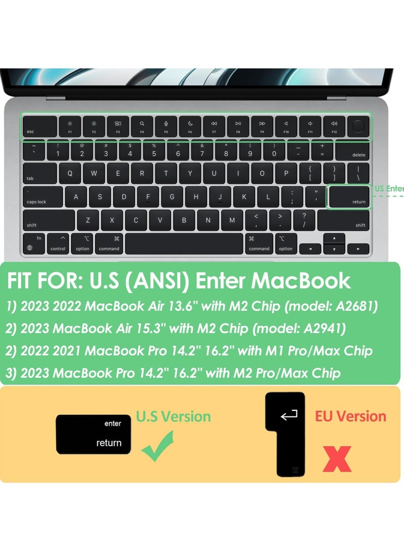 Premium Keyboard Cover Skin Ultra Thin for 2023 MacBook Air 15" (A2941) M2 MacBook Air 13.6" (A2681) 2023-2021 MacBook Pro 14" 16" M3 M2 M1 (A2918 A2992 A2779 A2442 A2991 A2780 A2485 Black - Image 3