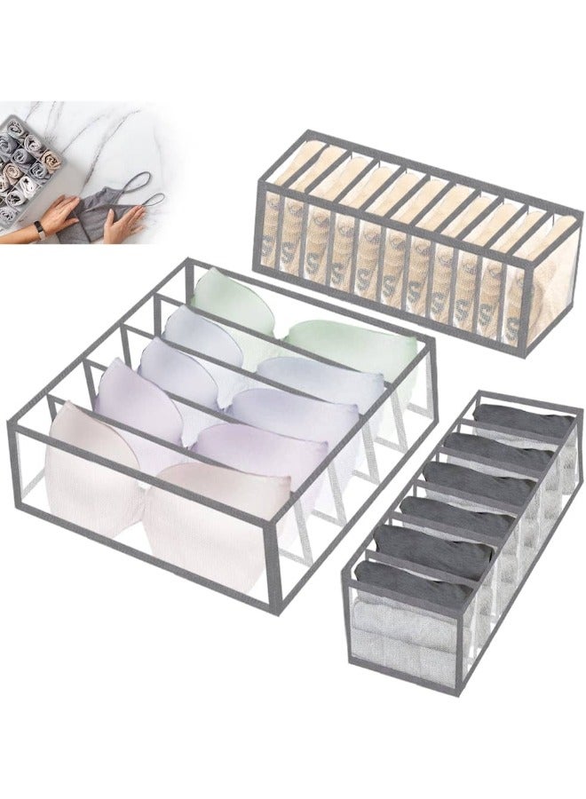 Wardrobe Clothes Organizer Mesh Separating Bra Storage Box Underwear Organizer Foldable Mesh Drawer Containers Clothes Organizer With Compartments For Socks Ties Bras Scarves (3Pcs )  - Image 1