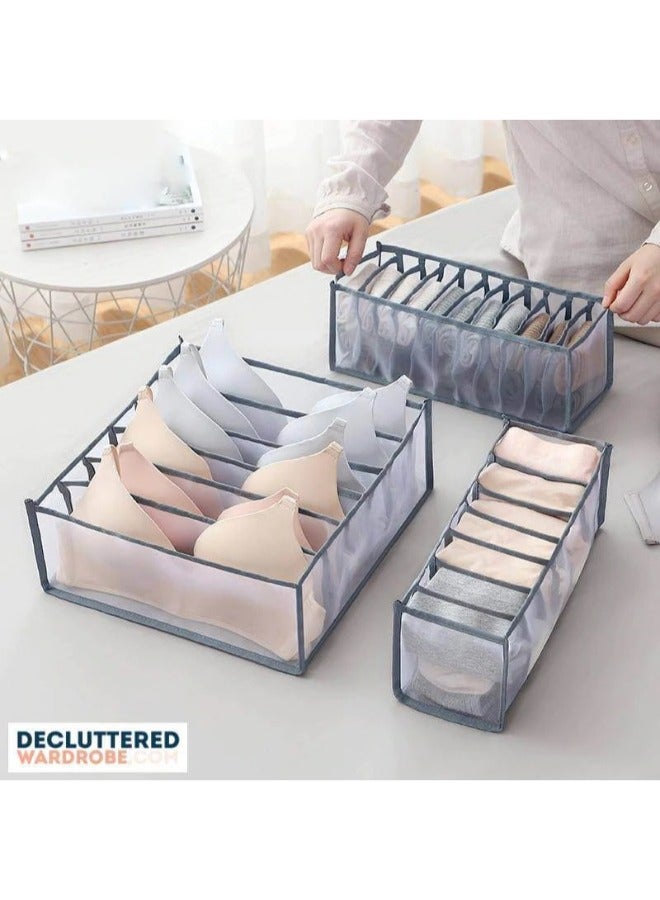 Wardrobe Clothes Organizer Mesh Separating Bra Storage Box Underwear Organizer Foldable Mesh Drawer Containers Clothes Organizer With Compartments For Socks Ties Bras Scarves (3Pcs )  - Image 2