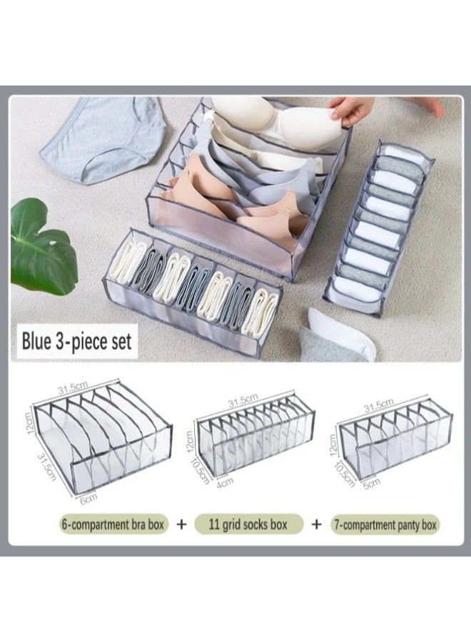 Wardrobe Clothes Organizer Mesh Separating Bra Storage Box Underwear Organizer Foldable Mesh Drawer Containers Clothes Organizer With Compartments For Socks Ties Bras Scarves (3Pcs )  - Image 3