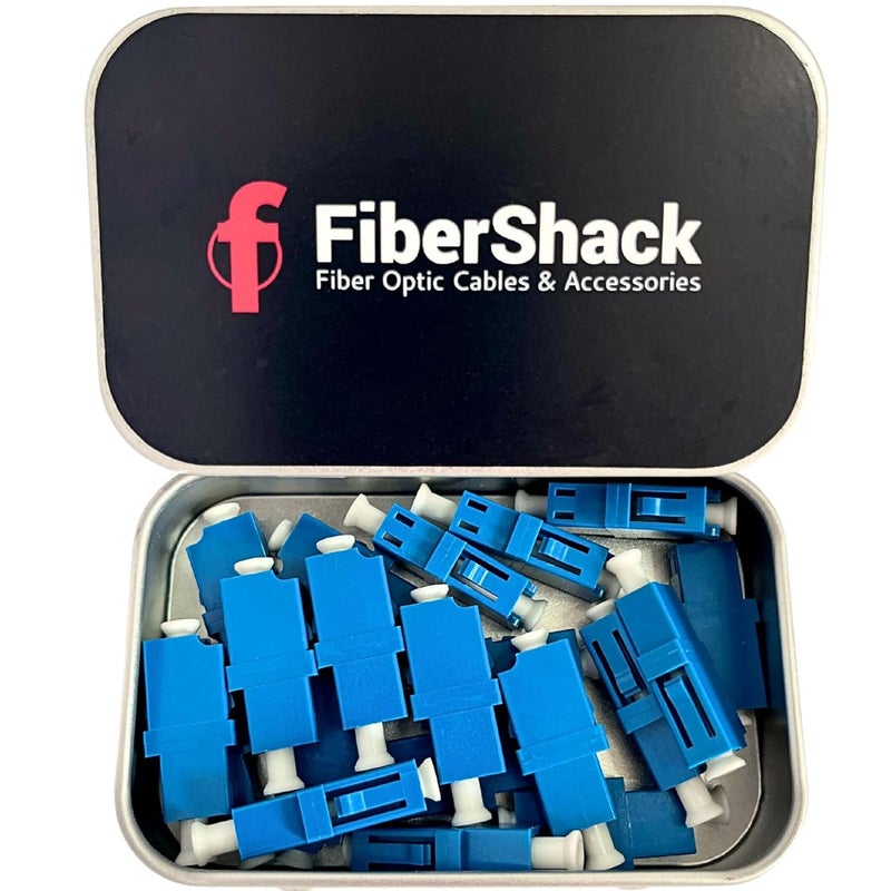 Fibershack - LC Coupler Tin - 20 Pack - Single Mode LC Fiber Couplers Set. LCUPC Fiber Adapters are Pre-Cleaned & Extend LCUPC Optical Cables. Connects SM Simplex or Duplex Cables - Image 1